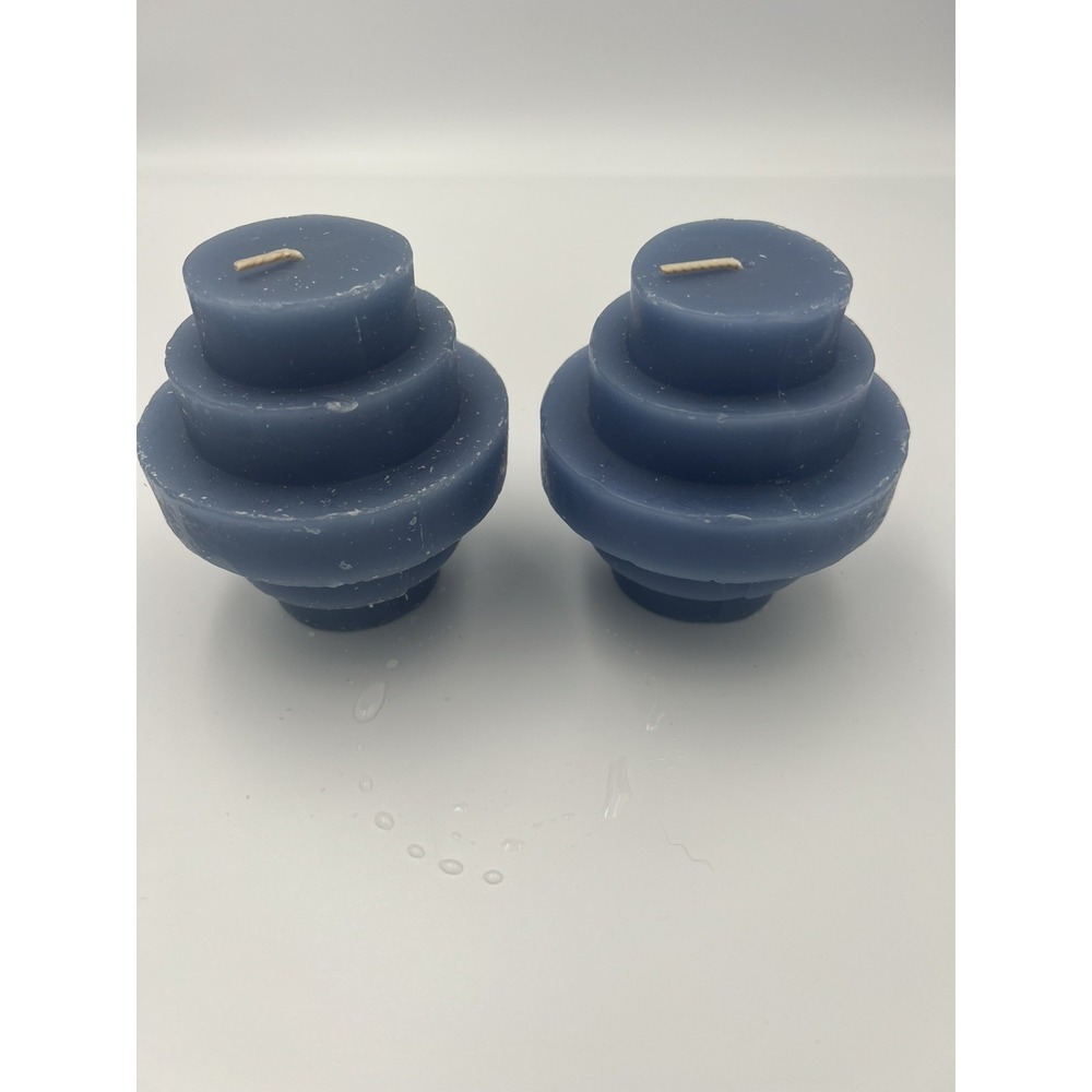 Room Essentials Set of 2 Blue Stacked Disc Candles 3.5 Inch NEW 2024 Target